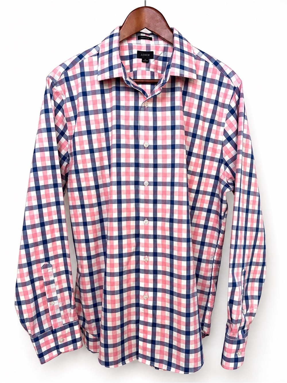 J.Crew Classic Fit Plaid Shirt Men's Large Pink Blue Stretch Cotton